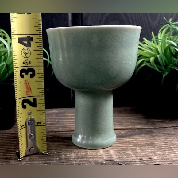 Rare Vintage Chinese Celadon Green Glazed Stem Cup - Picture 2 of 11